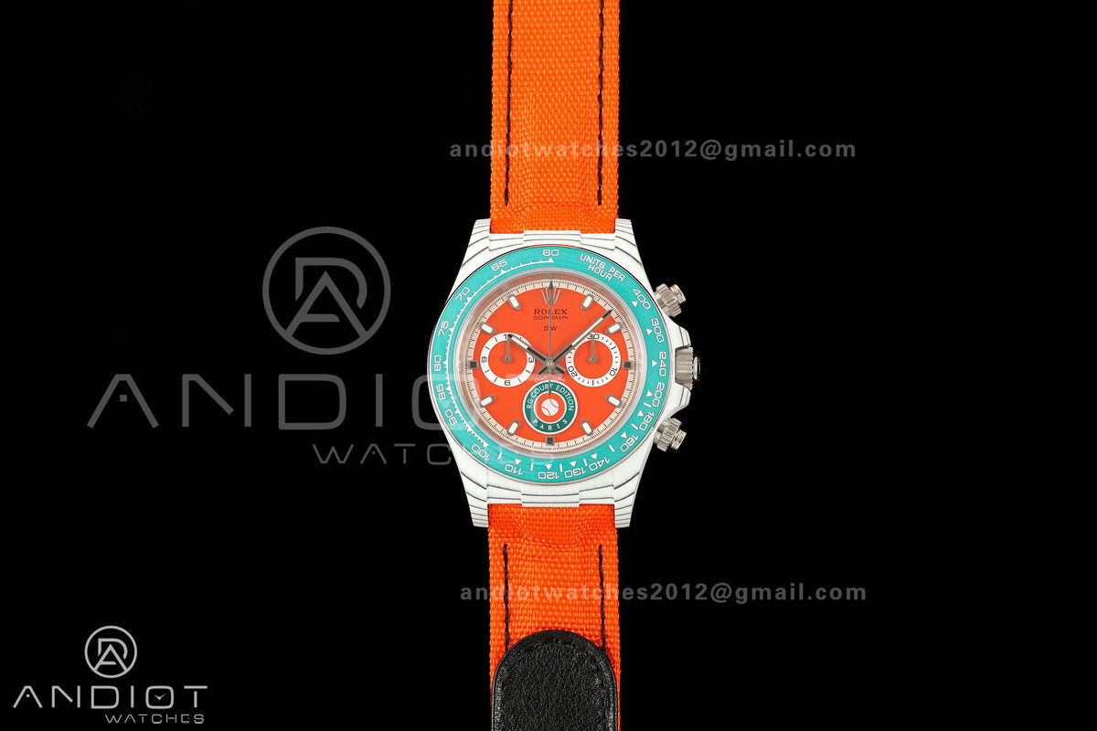 Daytona DIW White Carbon DIWF Best Edition Blue Dial Green Bezel on Orange Nylon Strap SH4130